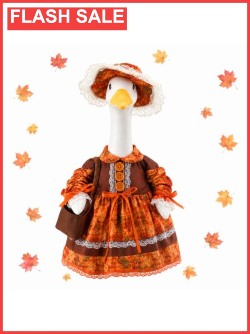 3-Piece Halloween Goose Outfit Lolita Dress Hat Basket Fits 23" Porch Goose